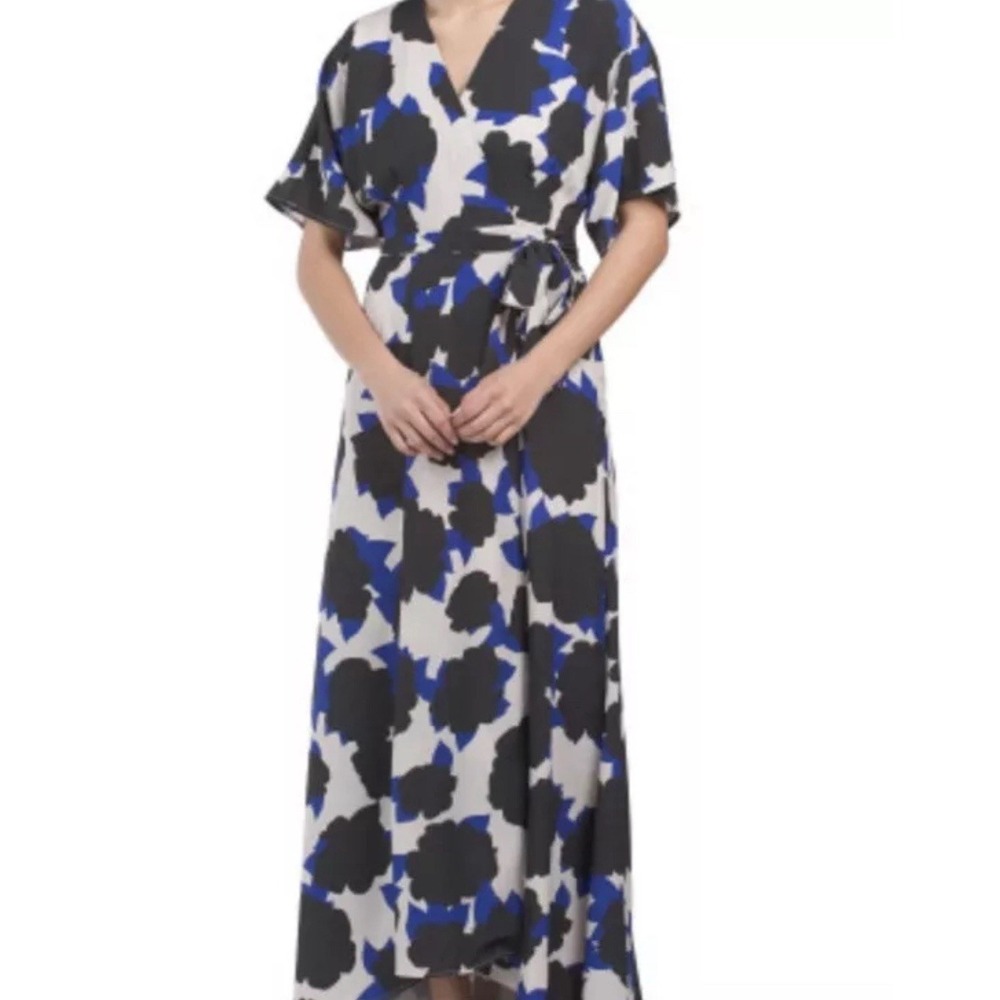 Anthropologie Hutch Women's Abstract Floral True Wrap Maxi Dress With Sash Sz XL